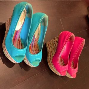 Two pair platform wedge open toed shoes
